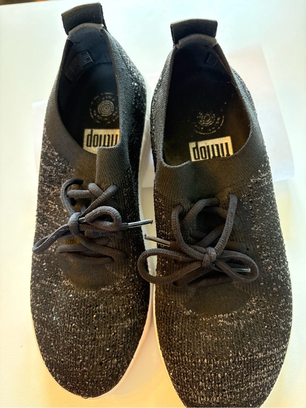 Fitflop Black Glitter Knit Slip-On Sneaker